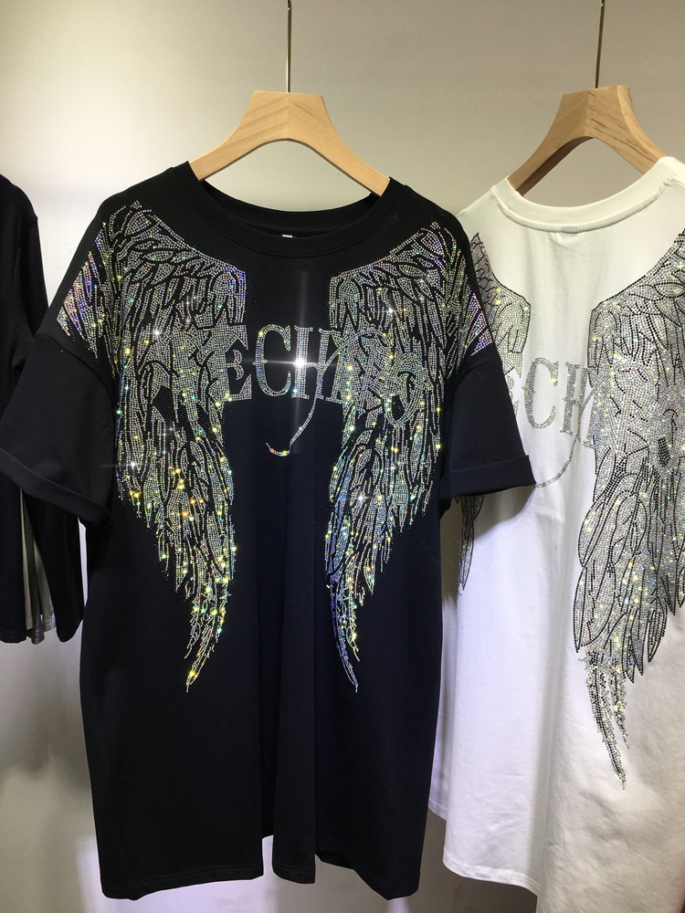 Streetwear Brand Shirts - L-4XL übergroße Strass Engels flügel Harley