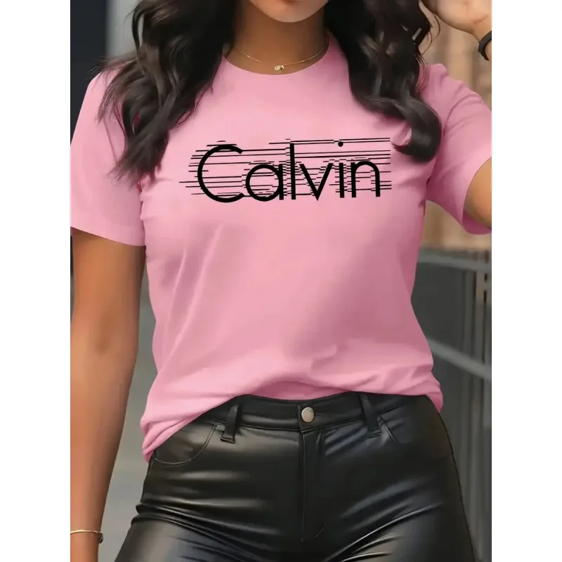 Streetwear Brand Shirts - Calvin Damen T-Shirt Freizeit Mode Kurzarm